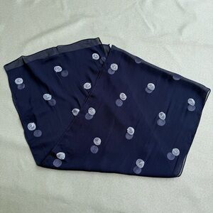 A. Brod Fashion Accessories Blue Navy White Dots Sheer Long Rayon Scarf 64 x 14"
